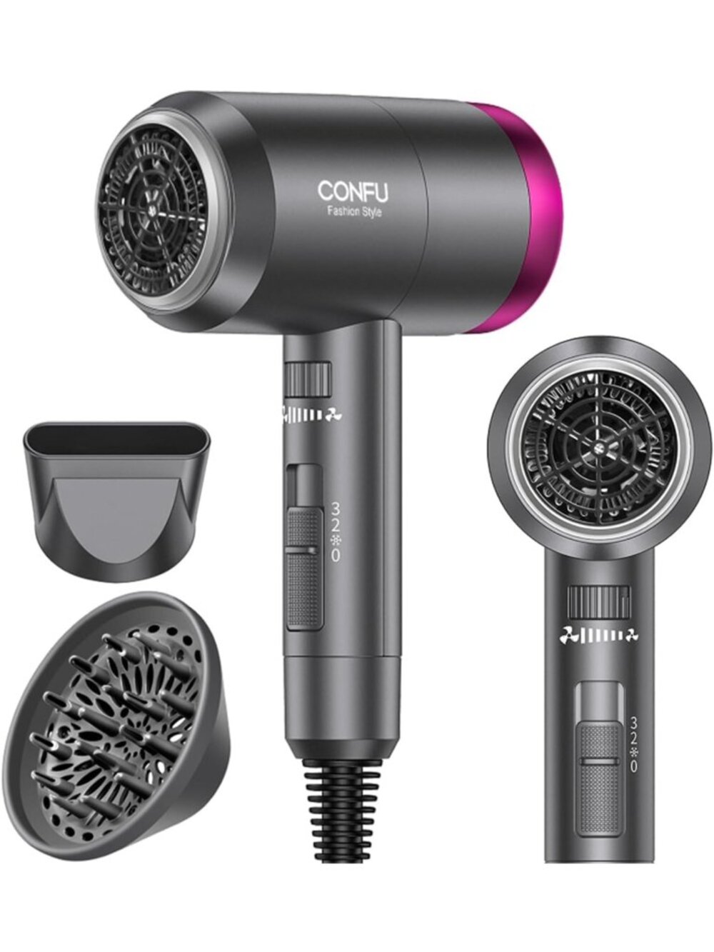 Portable 1600W Ionic Hair Dryer - Fast Drying, Lightweight, 3 Heat Settings